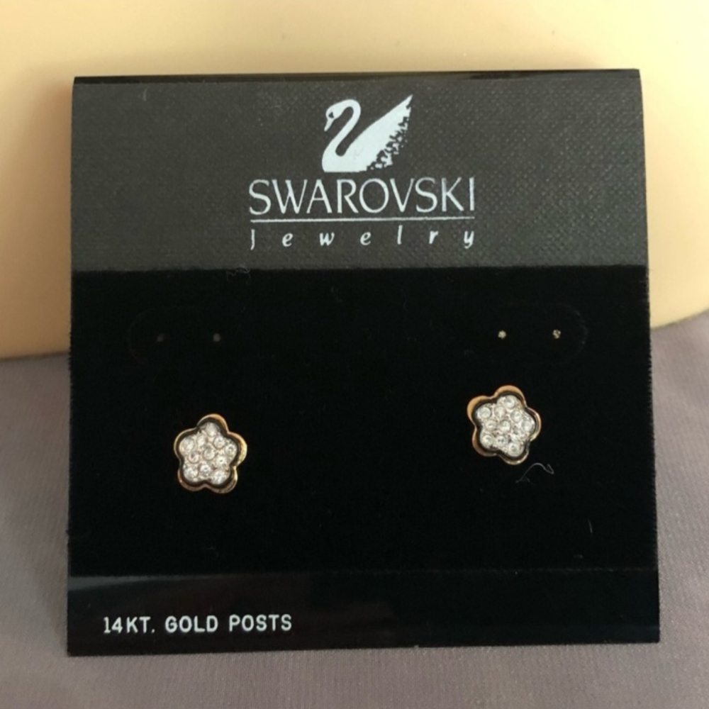 Swarovski Gold and Black Crystal Earrings